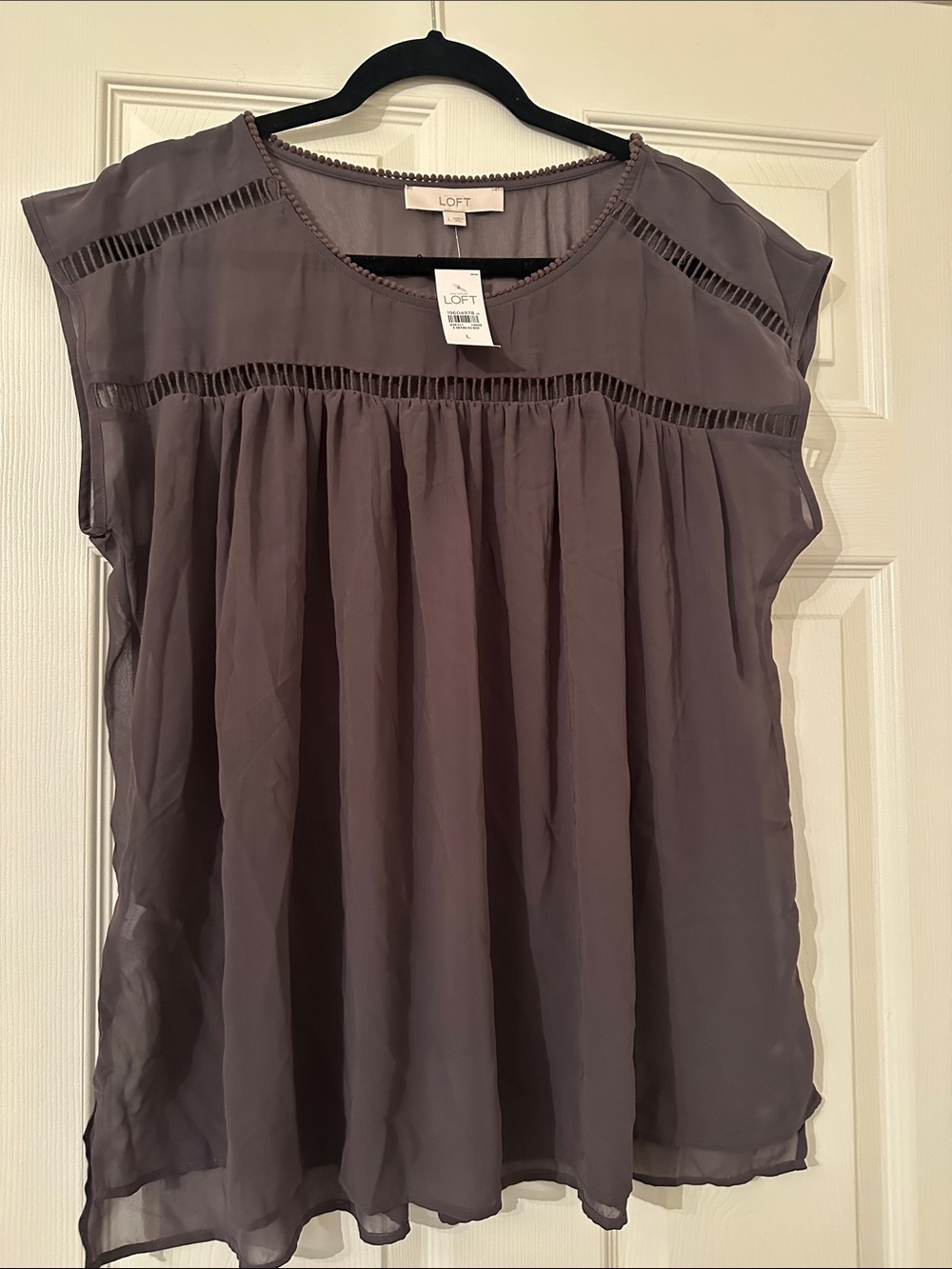LOFT Sheer Cap-Sleeve Blouse — Gray